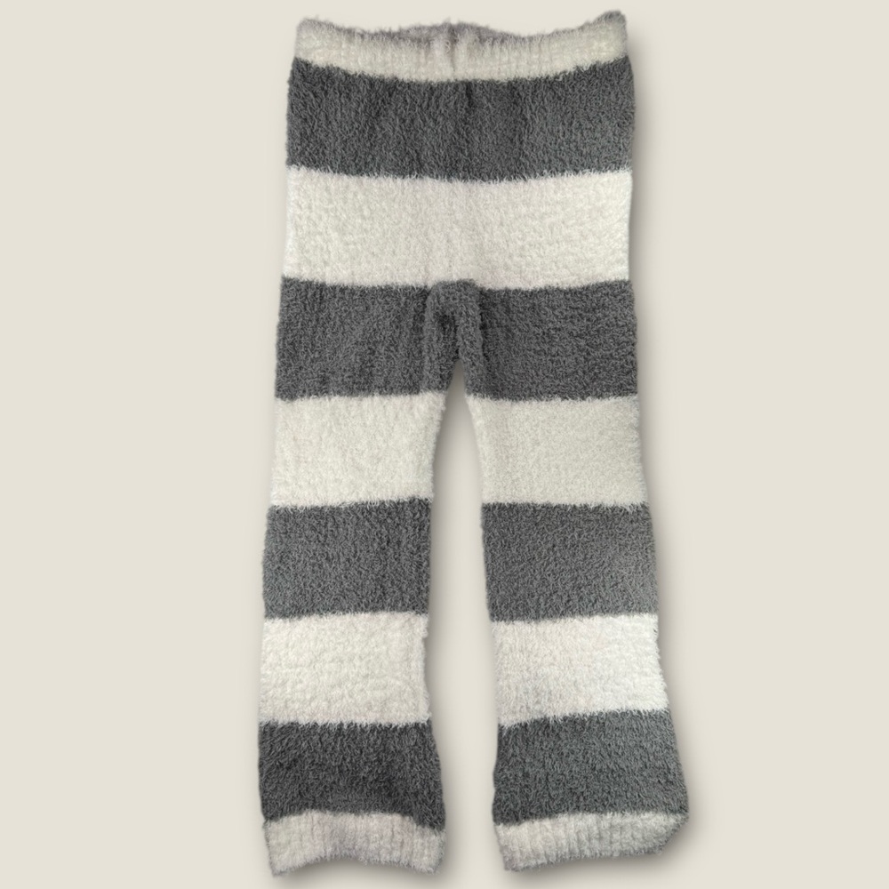 POL Fuzzy Knit Lounge Pants Women's Small Grey‎ White Stripe Soft Cozy Pajama
